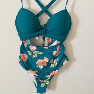 Cupshe Blue Floral One Piece Swimsuit Plus Size 0x
